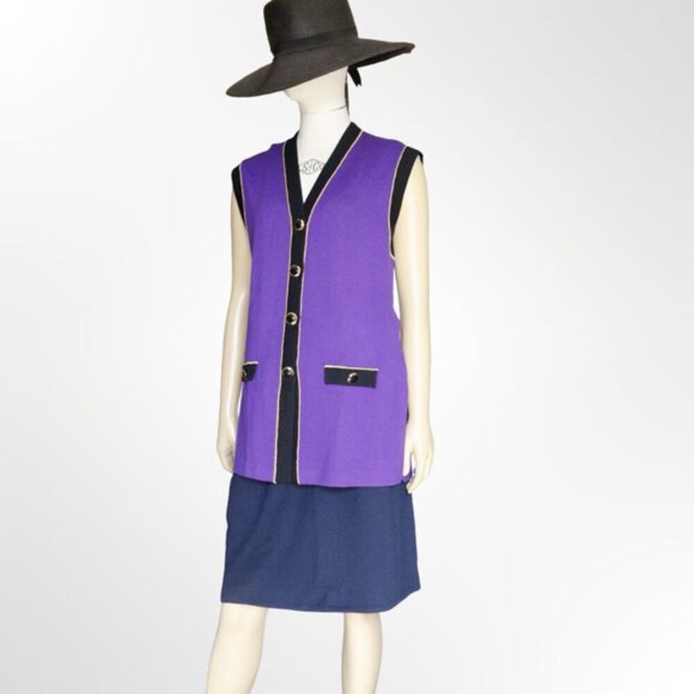 St. John Collection Marie Gray Long Vest Purple Size Medium Santana Knit Top